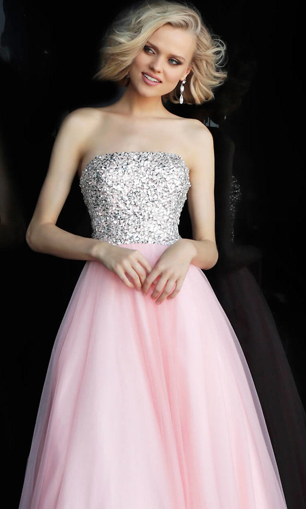  Long JVN by Jovani Strapless Blush Pink Prom Dress
