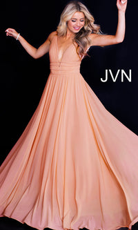 Blush Ruched-Bodice Long Formal JVN by Jovani Prom Dress