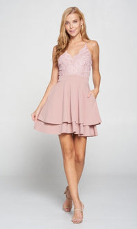  Short Blush Pink Wedding-Guest Party Dress