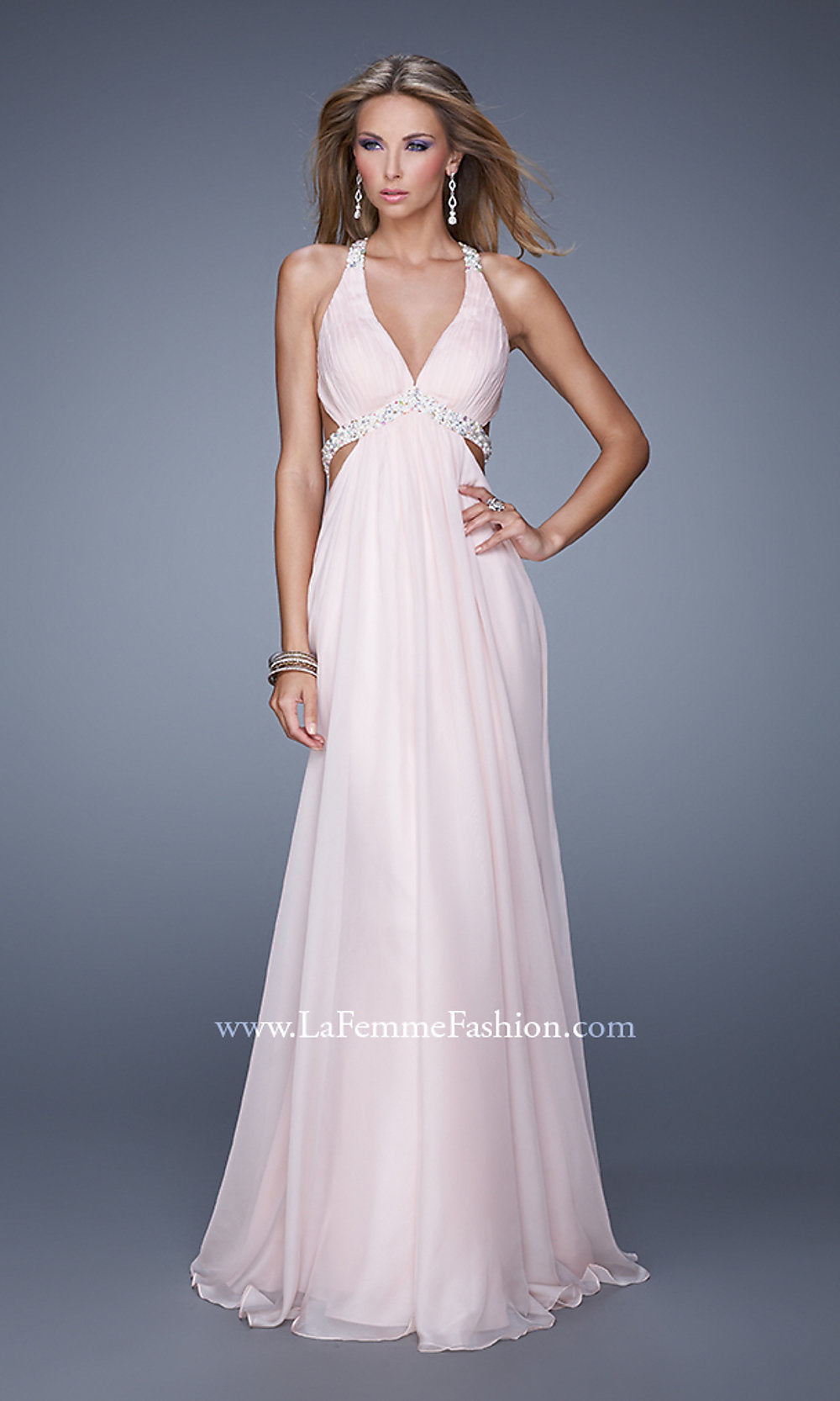 Blush La Femme Long Halter Prom Dress with Open Back