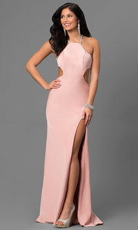 Blush Open Back La Femme Prom Dress with Side Cut Outs