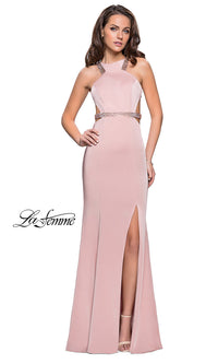 Blush Long La Femme Open-Back Prom Dress with Slit