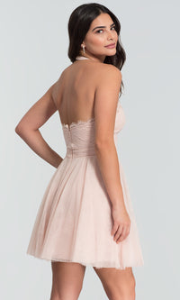  Lace-Bodice Homecoming Short Halter Party Dress