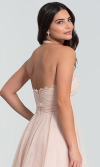  Lace-Bodice Homecoming Short Halter Party Dress