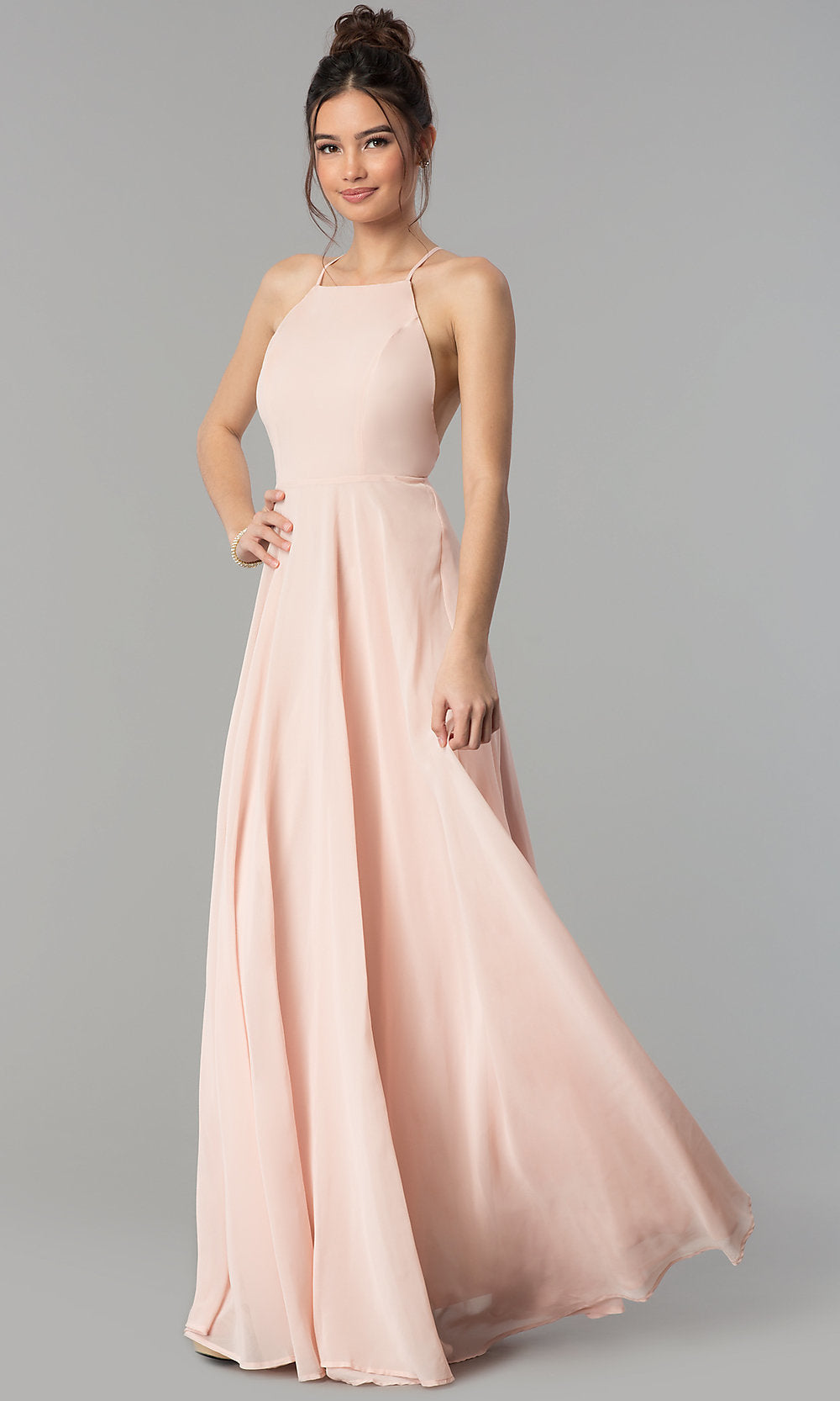  Square-Neck Long Chiffon Prom Dress