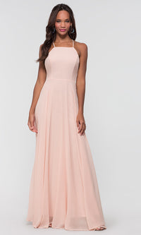 Blush Square-Neck Long Chiffon Prom Dress