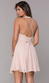  Short Chiffon V-Neck Homecoming Dress with Sash