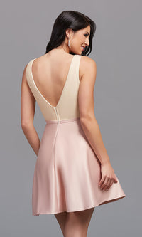  Short Sequin-Bodice Satin Homecoming Party Dress