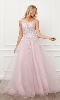 Blush Blush Pink Embroidered Corset Ball Gown for Prom