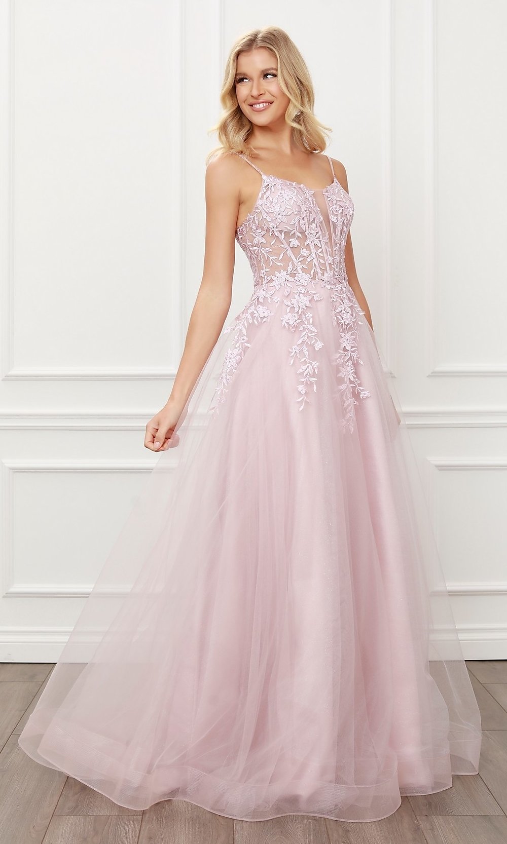  Blush Pink Embroidered Corset Ball Gown for Prom