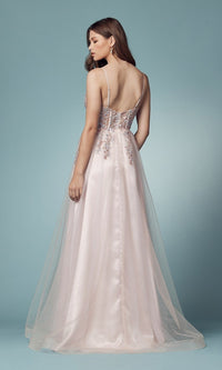  Blush Pink Prom Ball Gown with Sheer Corset Bodice