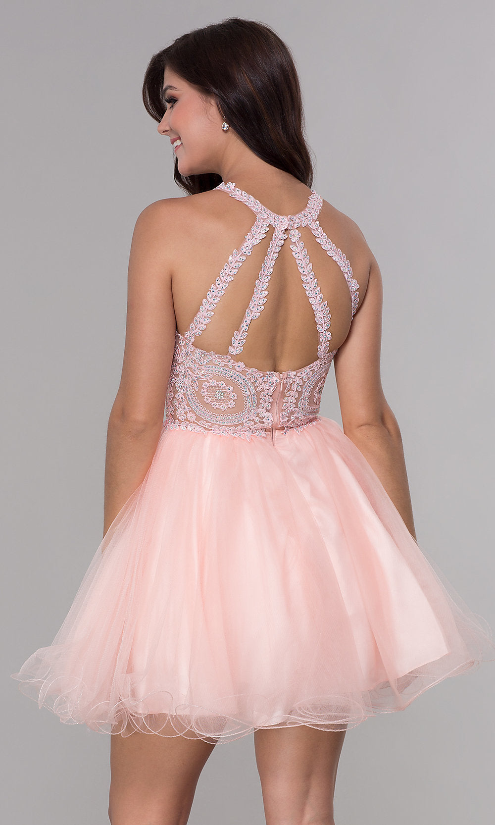  Embroidered-Applique-Bodice Homecoming Short Dress