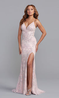 Blush Iridescent-Sequin Long Sexy Formal Dress for Prom