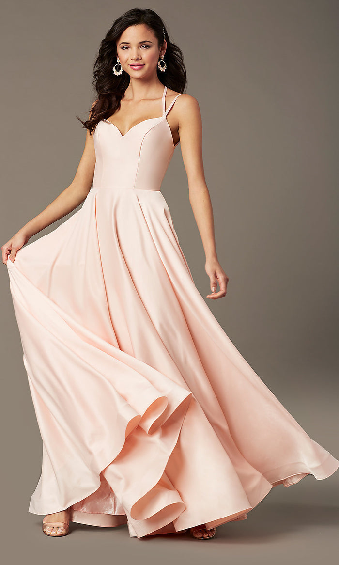 Blush Sweetheart Long Satin Prom Dress by PromGirl