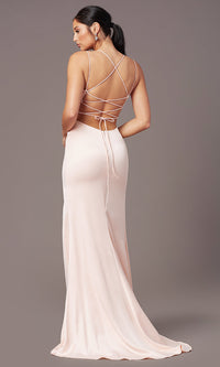  Open-Back Long Empire-Waist Prom Dress by PromGirl