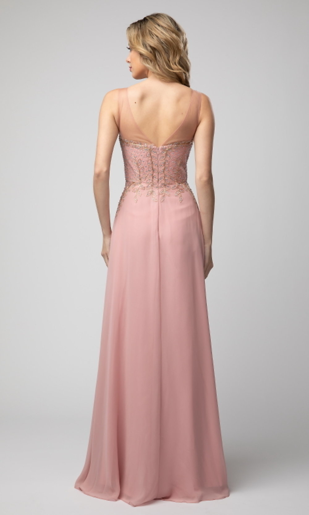  Shail K Long Prom Dress with Beaded V-Neck Bodice