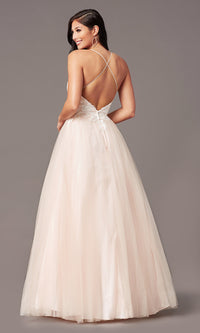 Blush/Ivory Ball-Gown-Style Long Formal Prom Dress by PromGirl