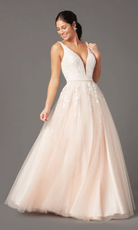  Long V-Neck Ball-Gown-Style Prom Dress by PromGirl