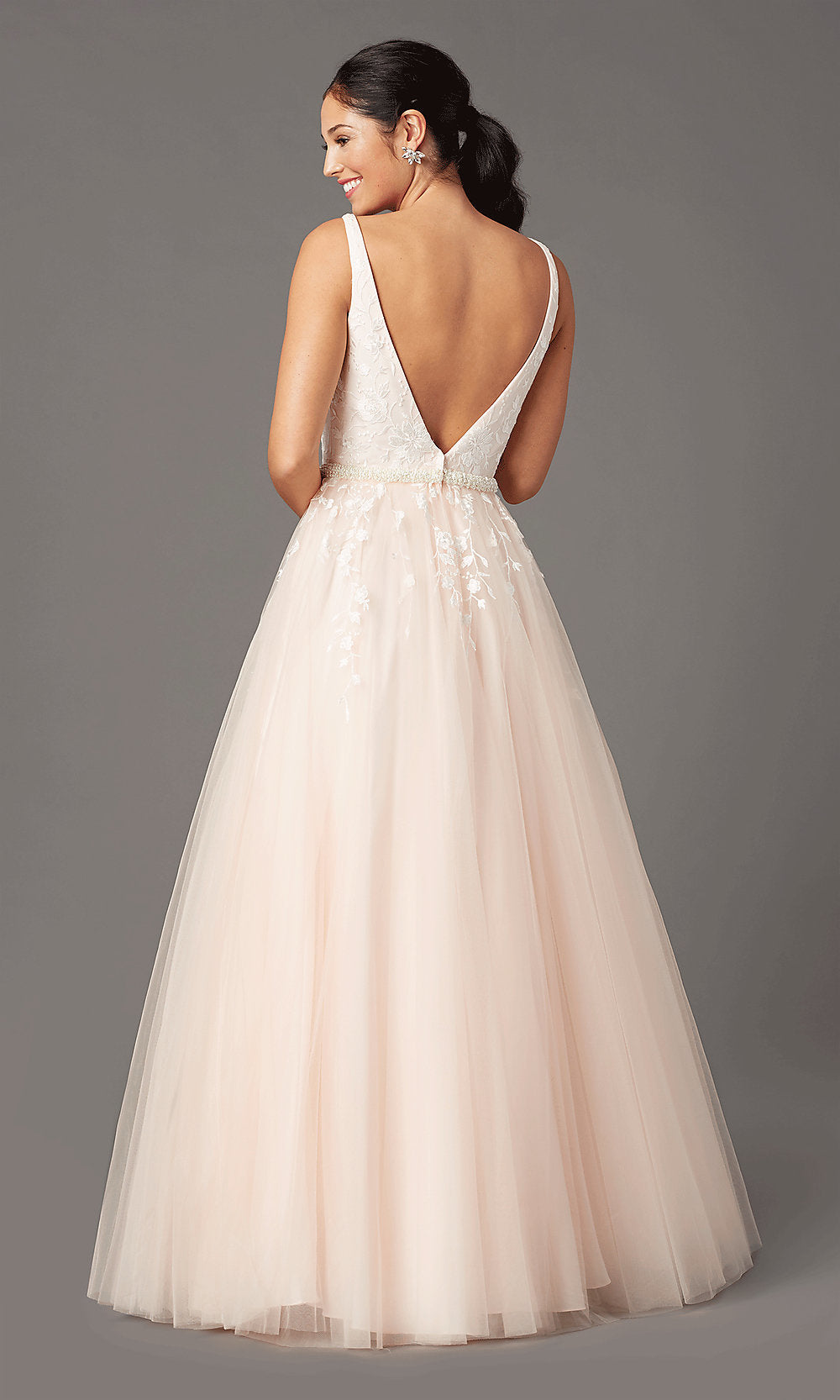  Long V-Neck Ball-Gown-Style Prom Dress by PromGirl