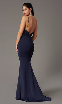  Long V-Neck Lace-Bodice PromGirl Prom Dress