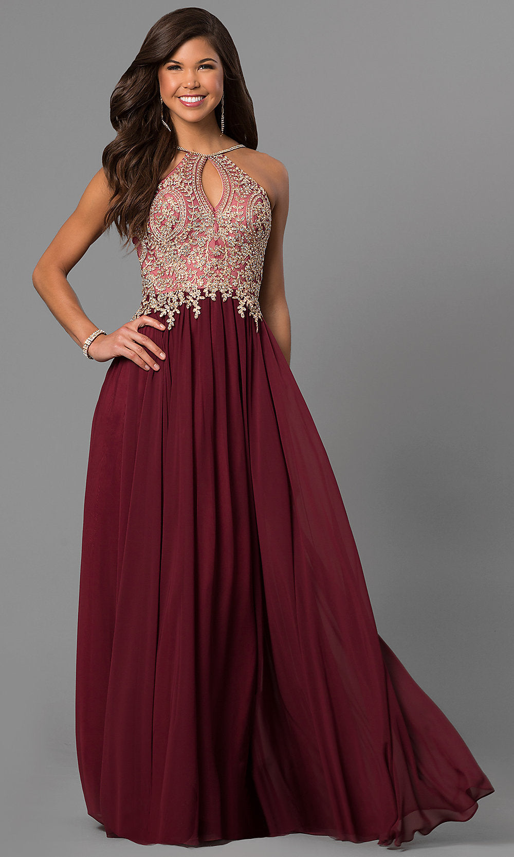 Burgundy Black Long Junior Prom Dress with Beaded Bodice
