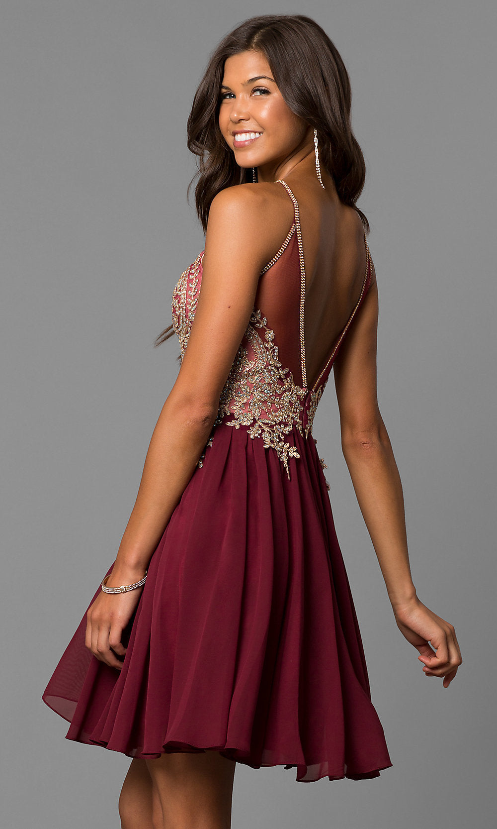 Burgundy Short Homecoming Dress with Beaded High-Neck Bodice