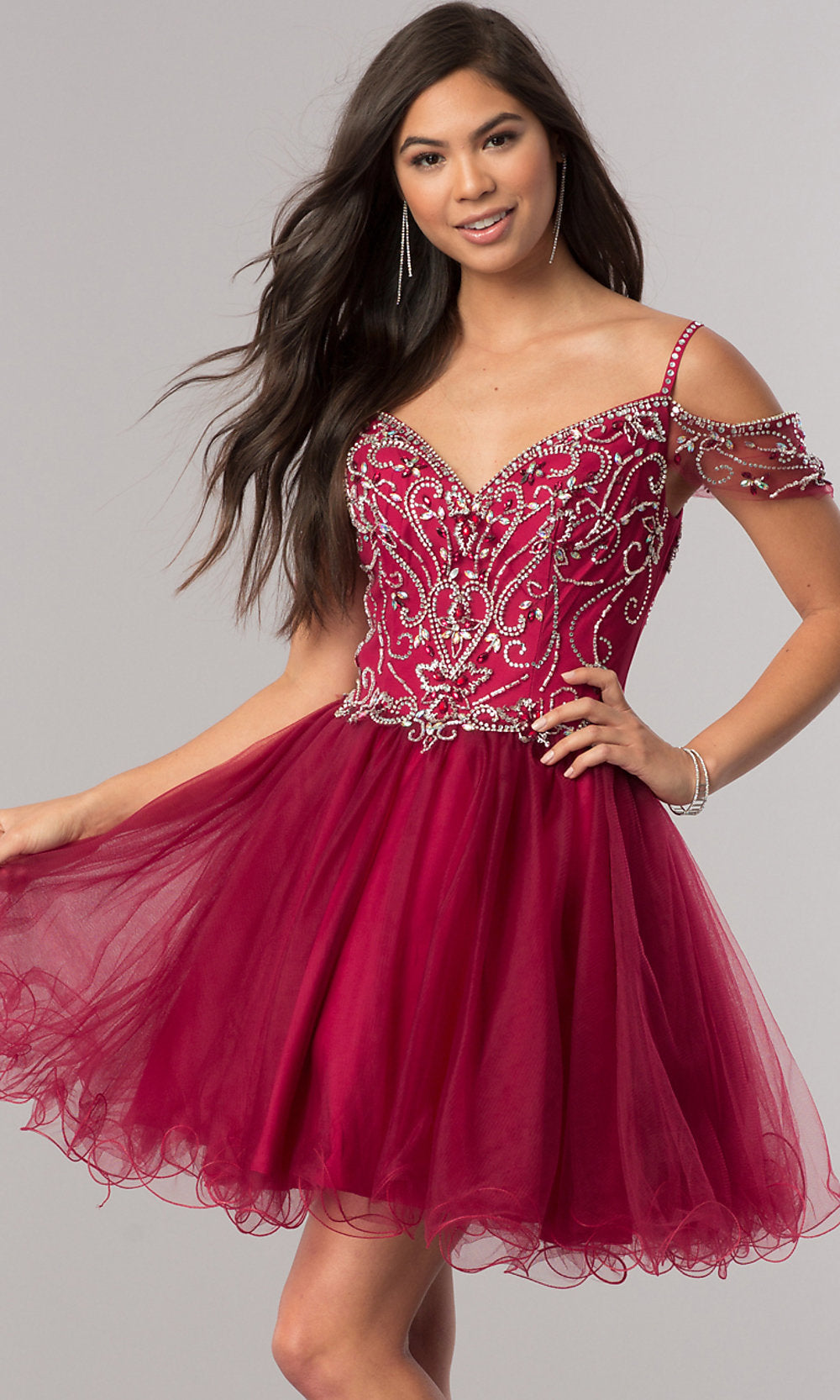 Burgundy Cold-Shoulder Short Baby Doll Homecoming Dress