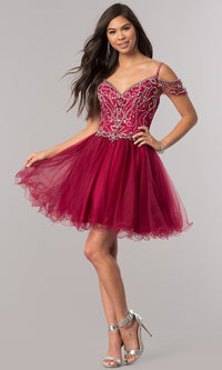  Cold-Shoulder Short Baby Doll Homecoming Dress