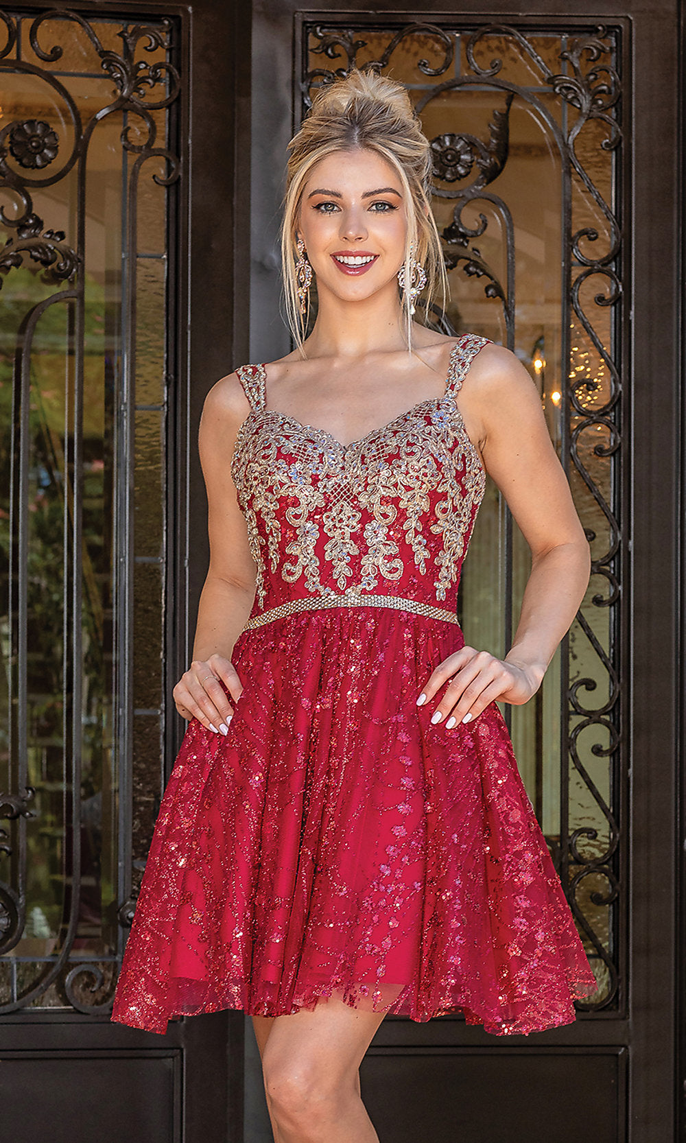 Burgundy Corset-Bodice Glitter Embellished Short Hoco Dress