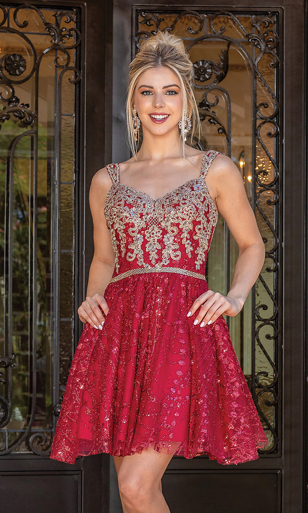 Corset Bodice Glitter Embellished Short Hoco Dress