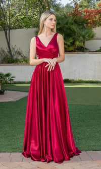 Burgundy Corset-Back Long A-Line Prom Dress with Pockets