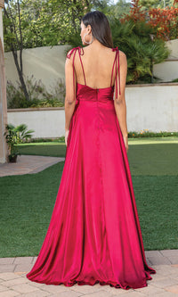  Cowl-Neck Long Prom Dress with Shoulder Ties