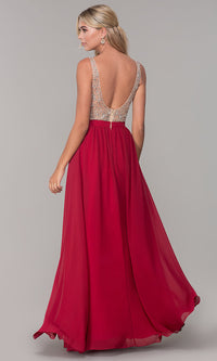  Beaded-Bodice Long Chiffon Formal Dress for Prom