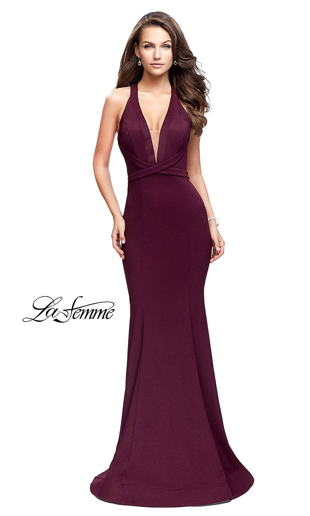 Burgundy La Femme Strappy Burgundy Red Long Formal Dress