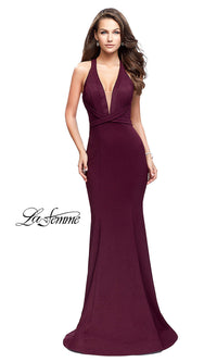 Burgundy La Femme Strappy Burgundy Red Long Formal Dress