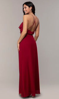  Ruffled Chiffon V-Neck Long Simply Prom Dress