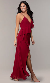  Ruffled Chiffon V-Neck Long Simply Prom Dress