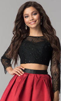 Lace and Satin Two-Piece Short Homecoming Dress