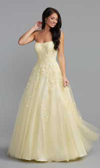 Butter Long Ball Gown Prom Dress with Corset Back