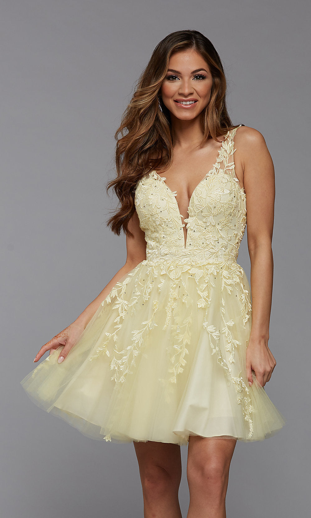 Butter Deep-V-Back Babydoll Short Prom Dress