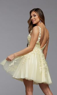  Deep-V-Back Babydoll Short Prom Dress