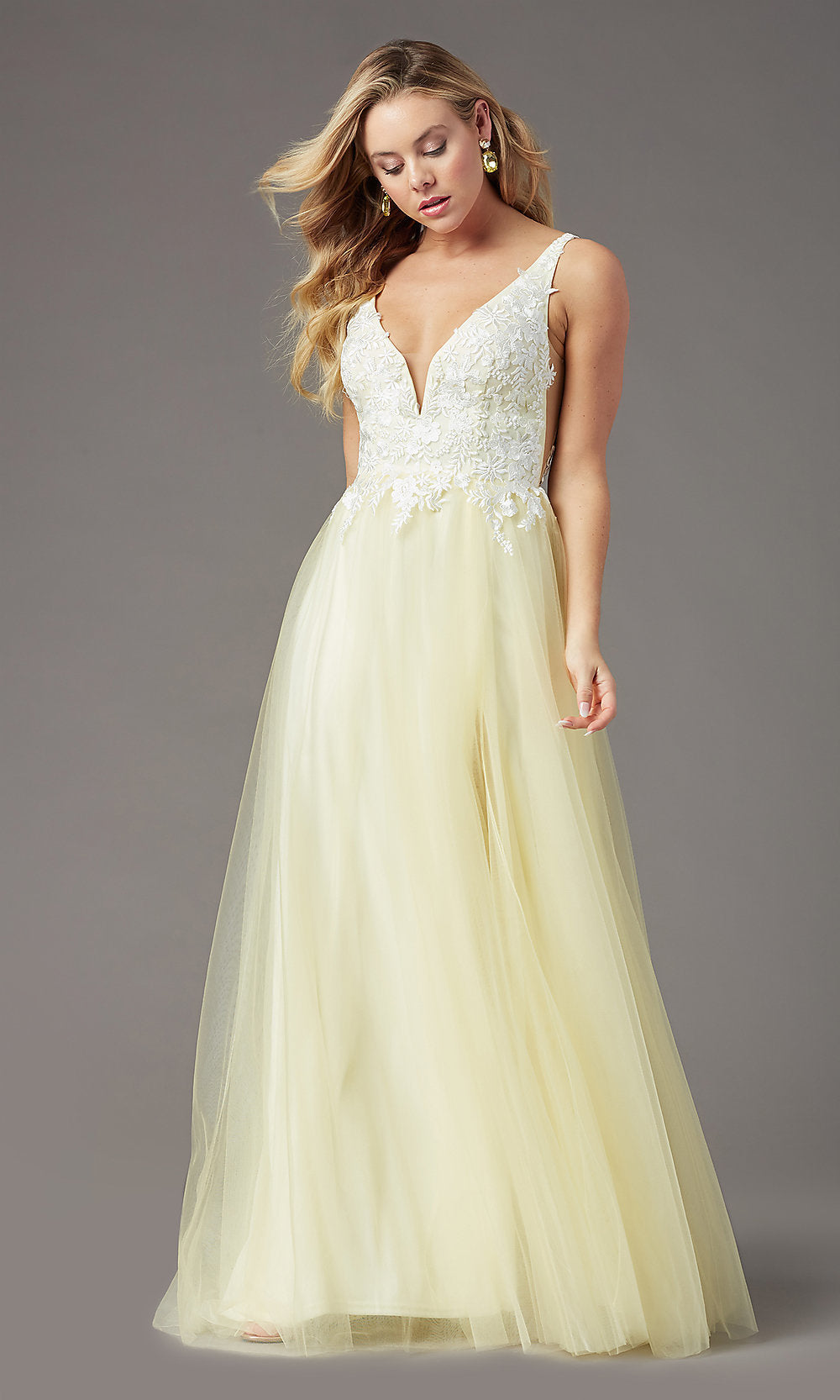  Long Tulle Embroidered-Bodice Prom Dress by PromGirl