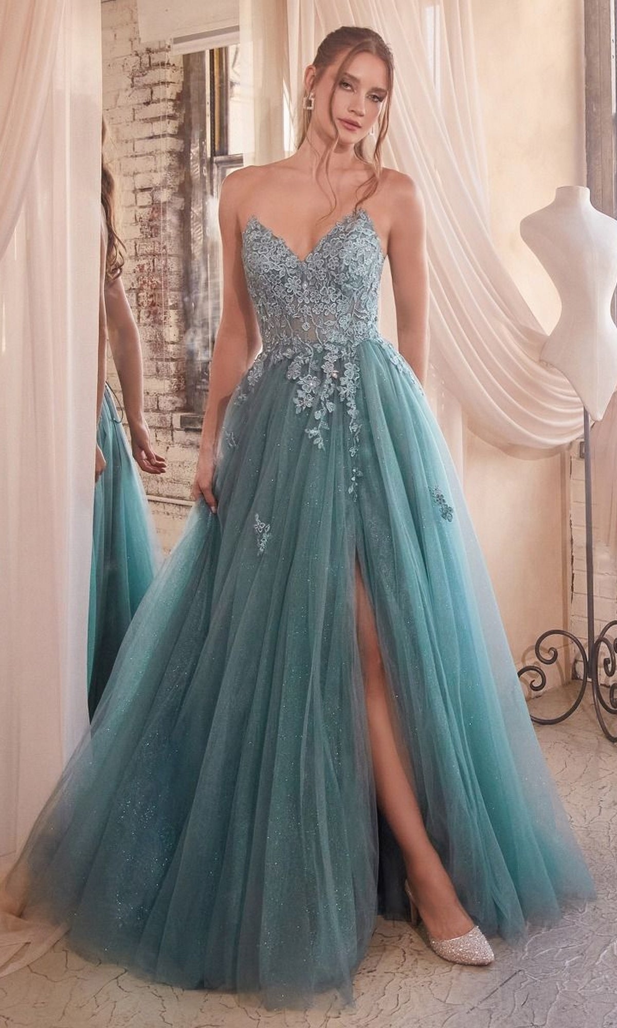 Dusty Teal Formal Long Dress C148 By Ladivine