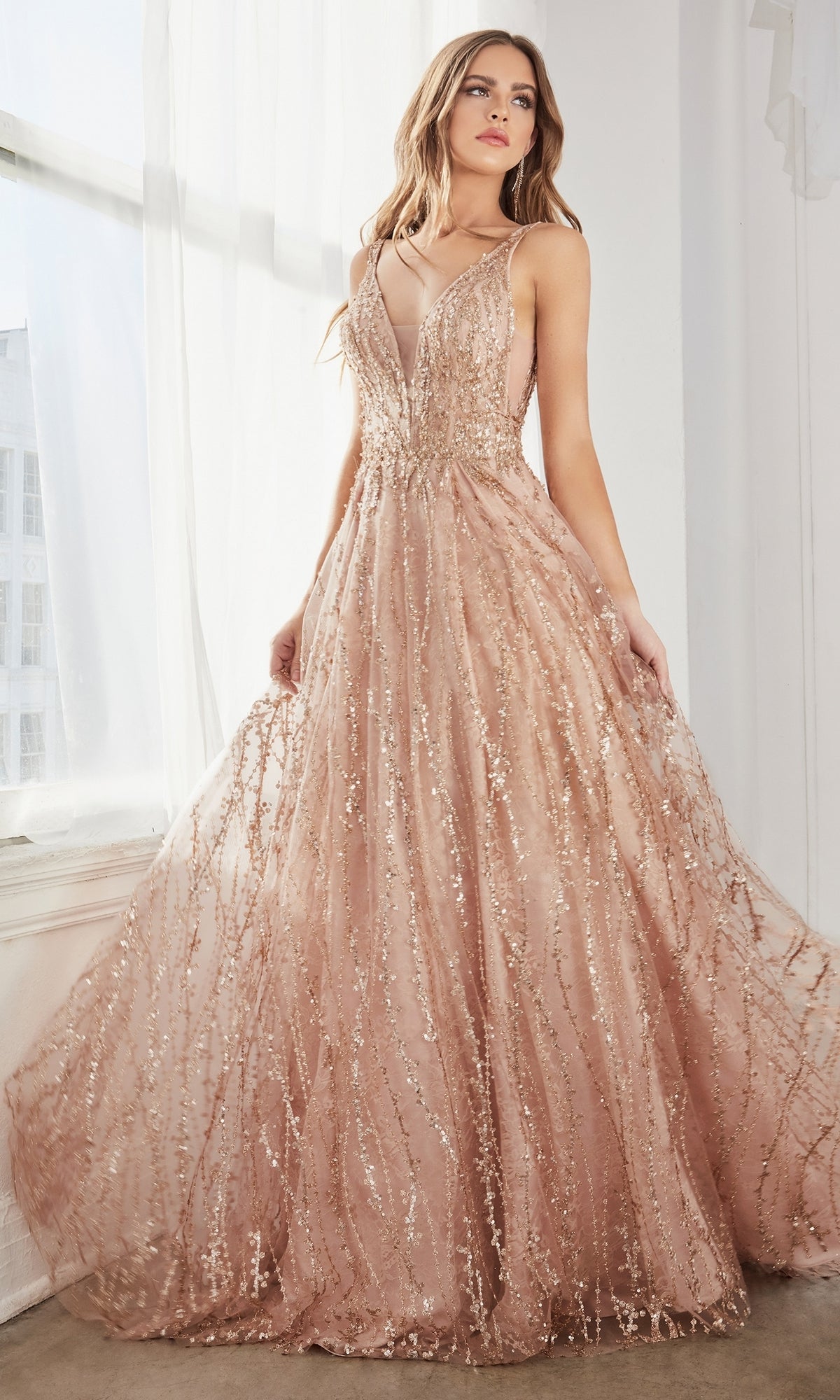 Rose Gold Ladivine Long Formal Dress C32