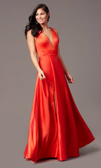  PromGirl Long V-Neck Faux-Wrap Prom Dress