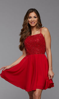 Candy Apple Backless Short Formal Prom Dress with Sequins