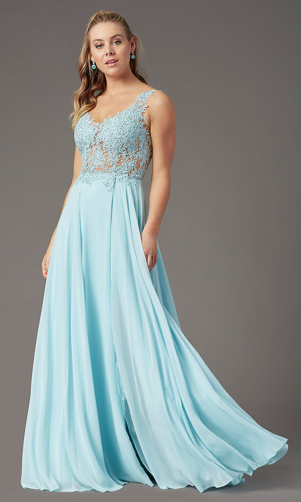 Caribbean Beaded-Bodice PromGirl Long Formal Prom Dress