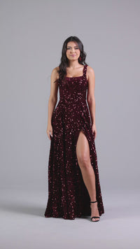 Burgundy Red Long Velvet Formal Dress with Sequins
