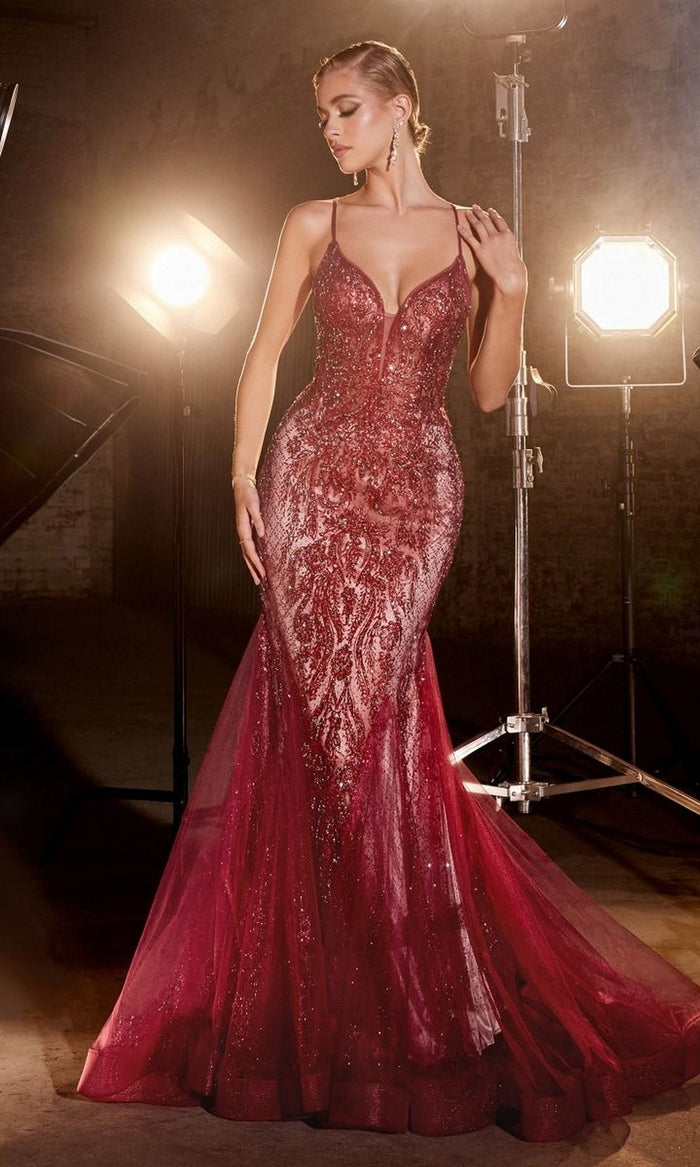 Deep Red Long Formal Dress CC2253 by Ladivine
