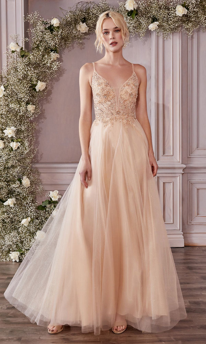 Champagne Long Formal Dress CD0195 by Ladivine